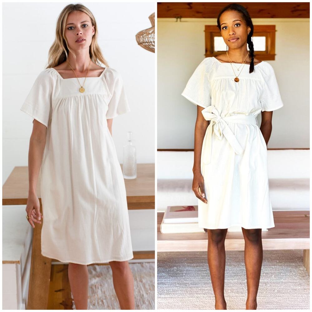 Emerson Fry India Collection XS/S Cream NEW Colette Short Shift Cotton Dress